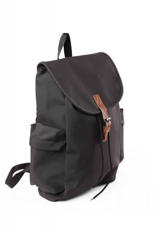 حقيبة ظهر كاجوال كبيرة، أسود مع حزام جلدي، تصميم عتيق، للسفر والرحلات الخارجية