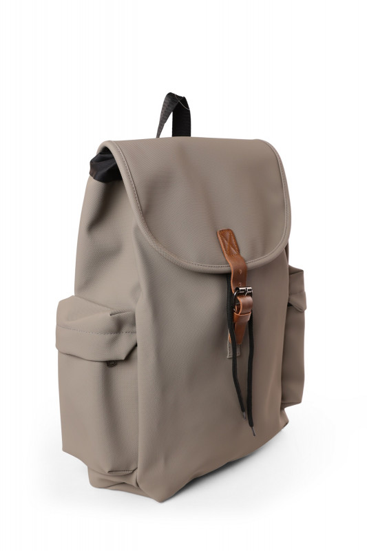 حقيبة ظهر كاجوال كبيرة، رمادي مع حزام جلدي، تصميم عتيق، للسفر والرحلات الخارجية