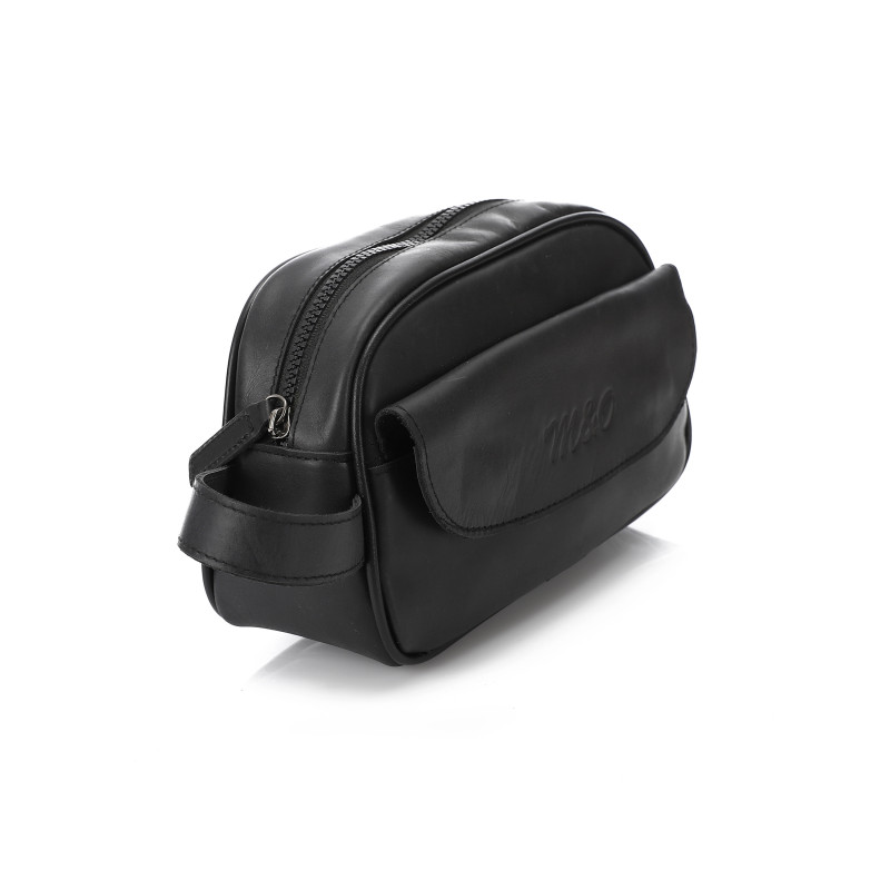 حقيبة يد رجالية بسحاب جلد طبيعي - أسود